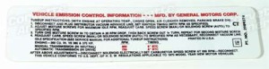 Label. Emission 370 Horsepower LT1 70