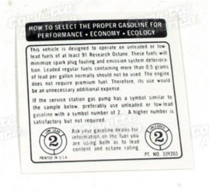 Decal. Fuel Recommendations 73-74