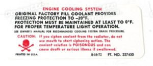 Decal. Radiator Caution 73