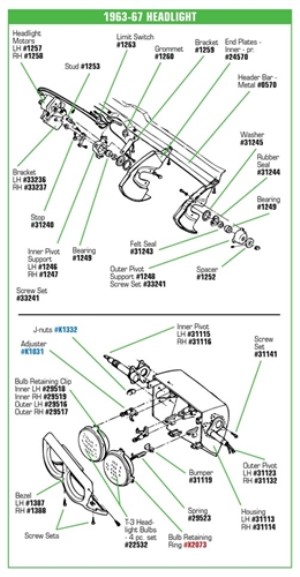 Headlight End Plate Assembly Inner RH 63-67