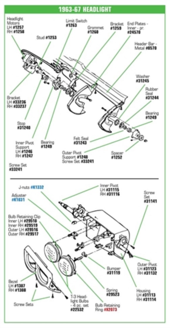 Headlight End Plate Assembly Inner RH 63-67