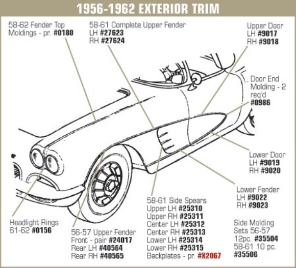Side Molding Car Set. 12 Piece 56-57