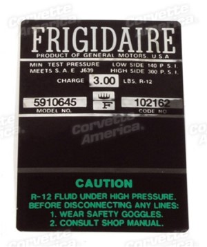 Decal. Air Conditioning Compressor Frigidaire 67-68