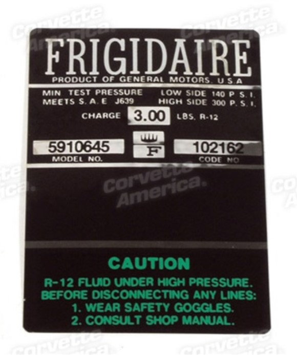 Decal. Air Conditioning Compressor Frigidaire 67-68