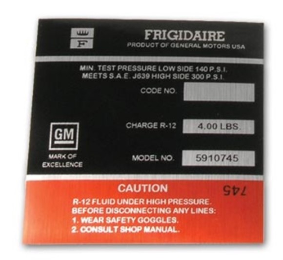 Decal. Air Conditioner Compressor Frigidaire 69