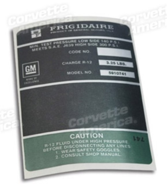 Decal. Air Conditioning Compressor Frigidaire 70-71