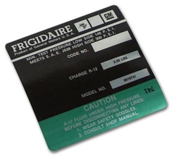 Decal. Air Conditioning Compressor Frigidaire 74-75