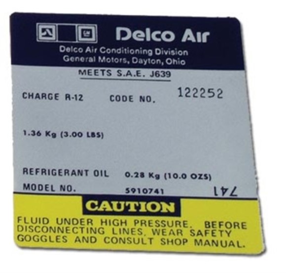 Decal. Air Conditioning Compressor Frigidaire 76