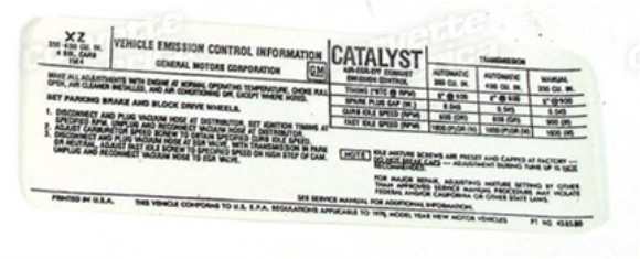 Decal. Emission L48 California 76