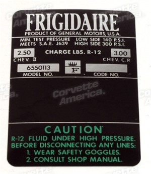 Decal. Air Conditioning Compressor Frigidaire 66