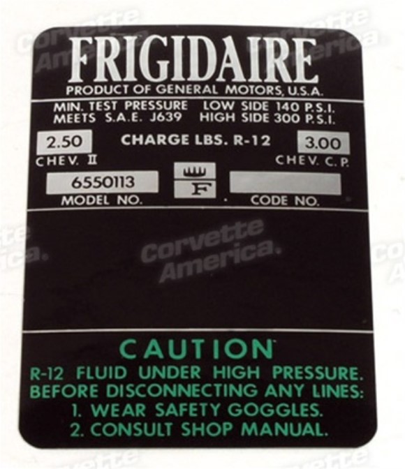Decal. Air Conditioning Compressor Frigidaire 66