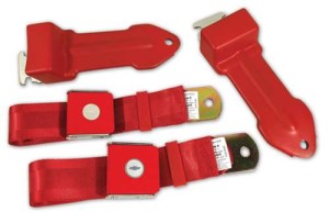 Seat Belts. Bowtie Lift Latch - Red 65-66