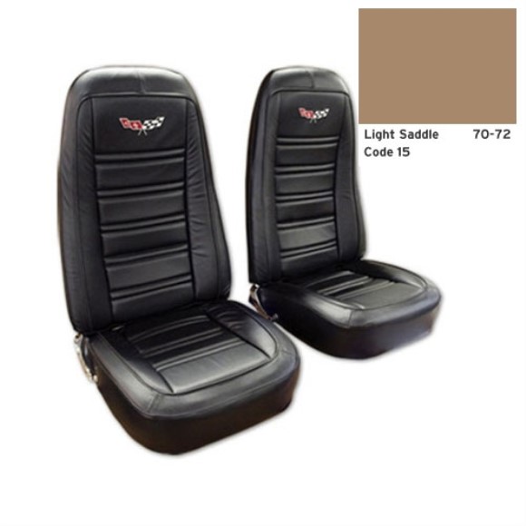 Embroidered Leather Seat Covers. Light Saddle Lthr/Vnyl Original 72