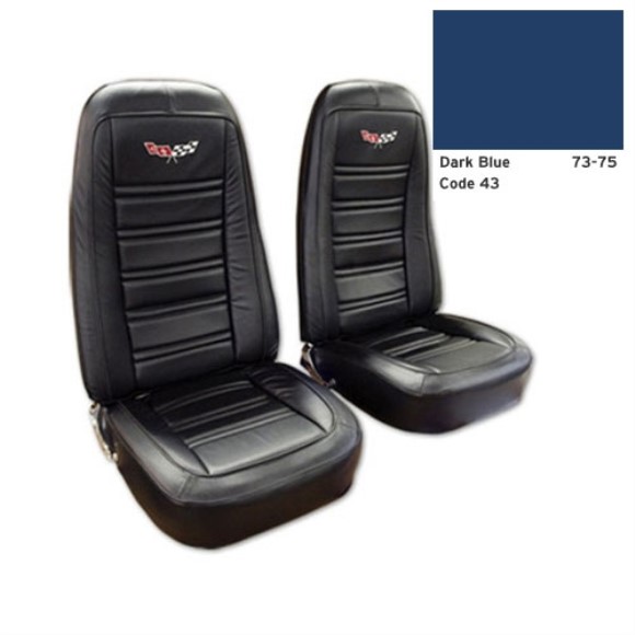 Embroidered Leather Seat Covers. Dark Blue 100%-Leather 73-74