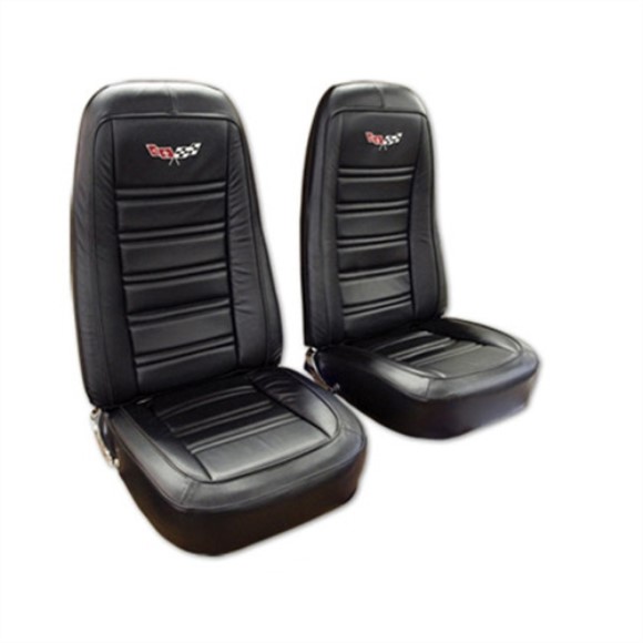 Embroidered Leather Seat Covers. Black Leather/Vinyl Original 75