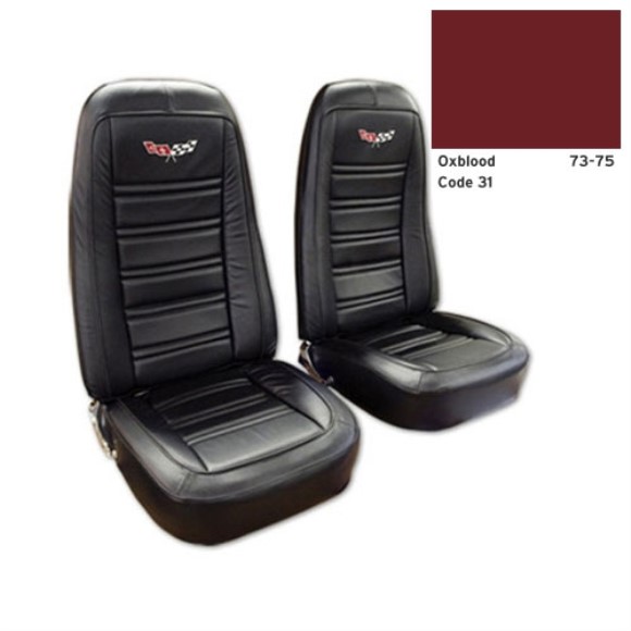 Embroidered Leather Seat Covers. Oxblood Lthr/Vnyl Original 75