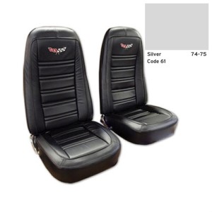 Embroidered Leather Seat Covers. Silver Leather/Vinyl Original 75