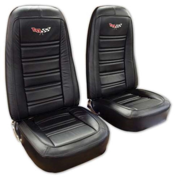 Embroidered Leather Seat Covers. Black Leather/Vinyl Original 76-78