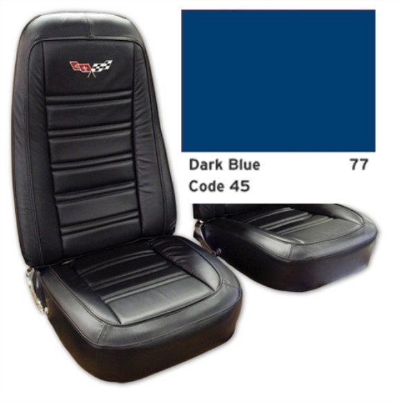 Embroidered Leather Seat Covers. Dark Blue Lthr/Vnyl Original 77