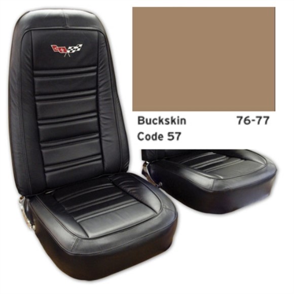 Embroidered Leather Seat Covers. Buckskin Leather/Vinyl Original 76-77