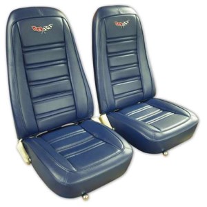 Embroidered Leather Seat Covers. Dark Blue 100%-Leather 77