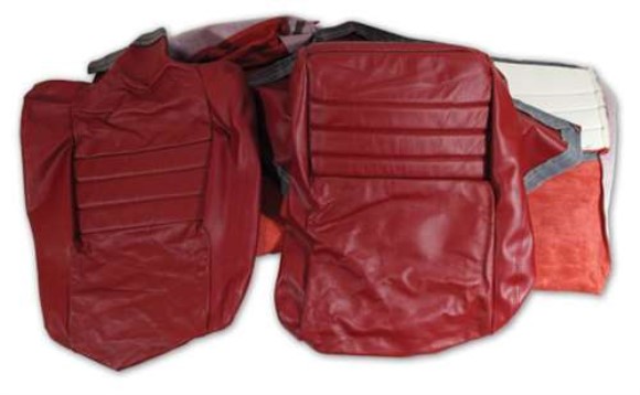 Leather Seat Covers. Red Leather/Vinyl Original 4--Bolster 82