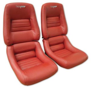 Embroidered Leather Seat Covers. Red 100%-Leather 4--Bolster 79-81