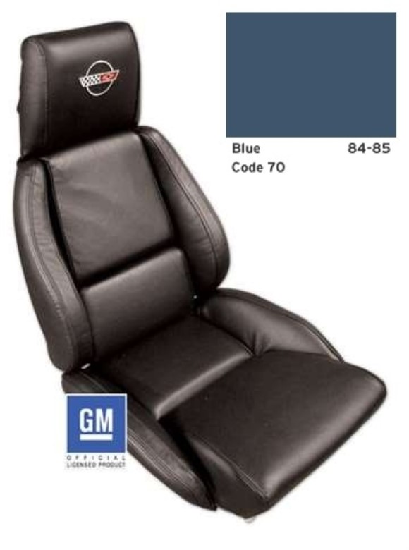 Embroidered Leather Seat Covers. Blue Standard 84-85