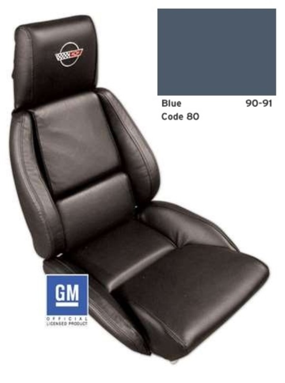 Embroidered Leather Seat Covers. Blue Standard 90-91