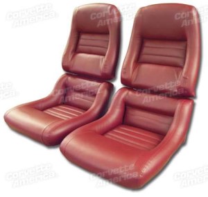 Mounted Leather Seat Covers. Red Lthr/Vinyl Original 2--Bolster 82