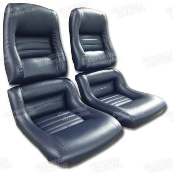 Mounted Leather Seat Covers. Dk Blue Lthr/Vnyl Original 2--Bolstr 82