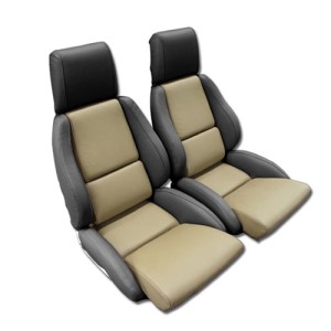 Mounted Leather Seat Covers. Black / Saddle 2-Tone Standard 88