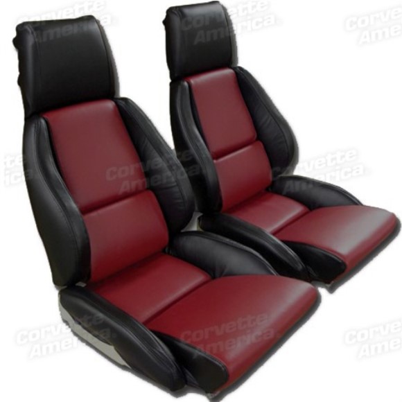 Mounted Leather Seat Covers. Black / Dark Red 2-Tone Standard 84-85