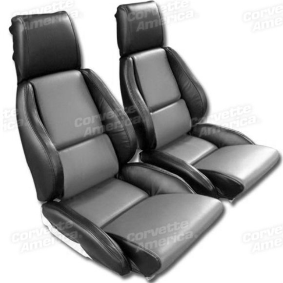 Mounted Leather Seat Covers. Black / Gray 2-Tone Standard 84-88