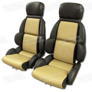 Mounted Leather Seat Covers. Black / Beige 2-Tone Standard 89-92
