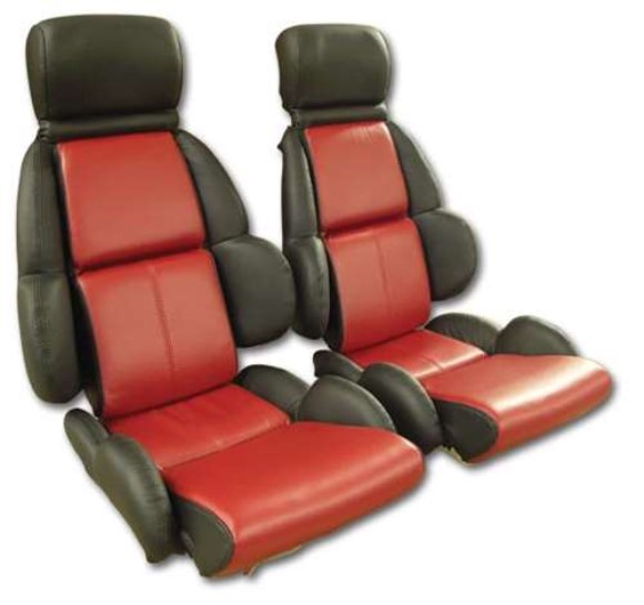 Mounted Leather Seat Covers. Black / Red 2-Tone Standard 89-92