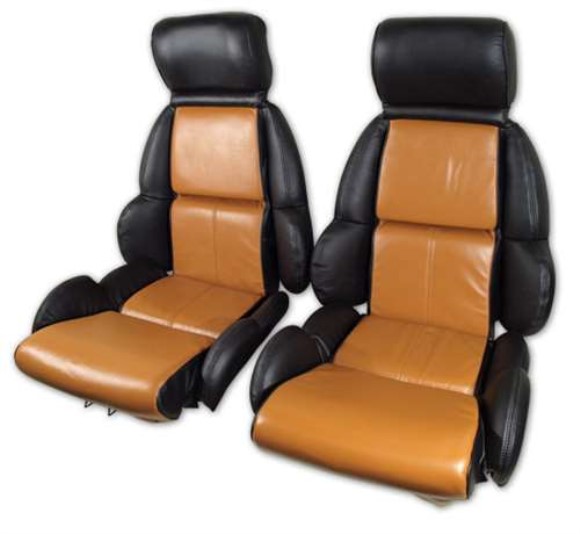 Mounted Leather Seat Covers. Black / Saddle 2-Tone Standard 89-92