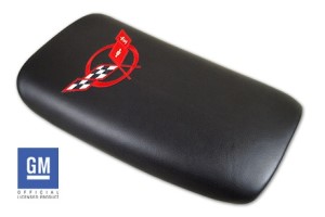 Embroidered Console Lid. Black with Red Logo 97-04