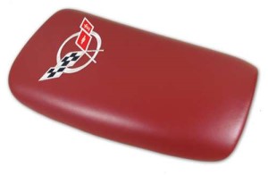 Embroidered Console Lid. Red with Silver Logo 97-99