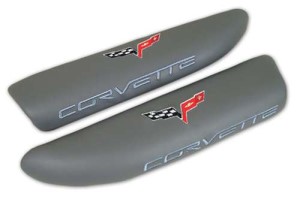 Leather ArmRest Pads - Dark Titanium Gray with C6 Logo 13