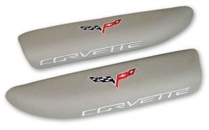 Leather ArmRest Pads - Light Titanium Gray with C6 Logo 06-12