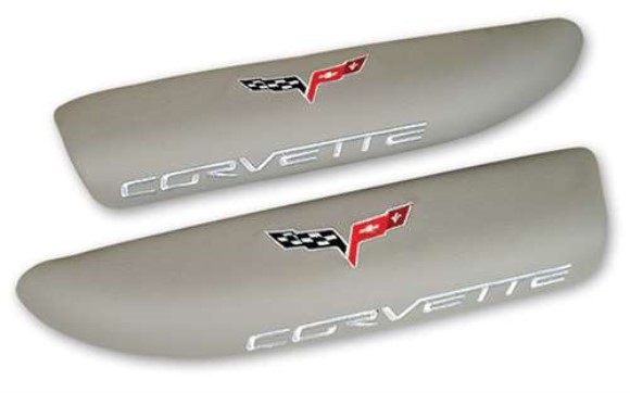 Leather ArmRest Pads - Light Titanium Gray with C6 Logo 06-12