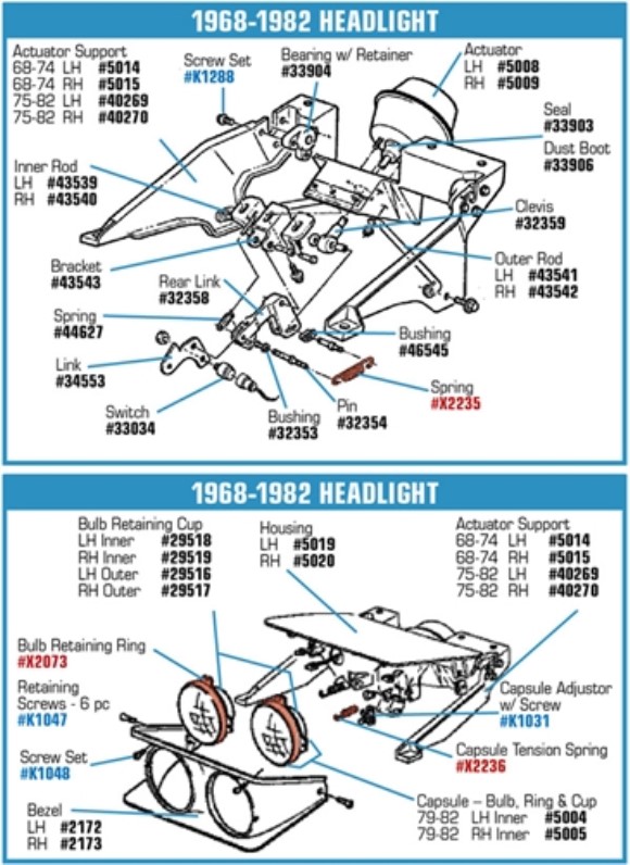 Headlight Actuator. RH 68-82