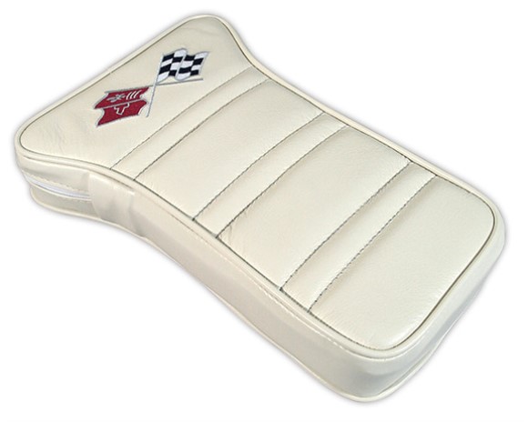 Center Armrest. Embroidered White Leather 76-77