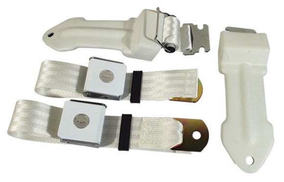 Seat Belts. Bowtie Lift Latch - White 65-66