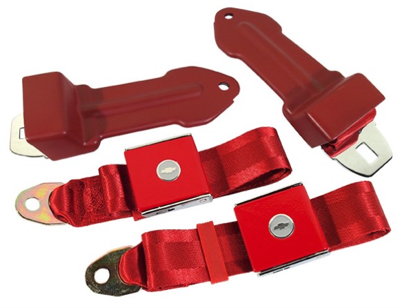 Seat Belts. Bowtie Lift Latch - Red 65-66