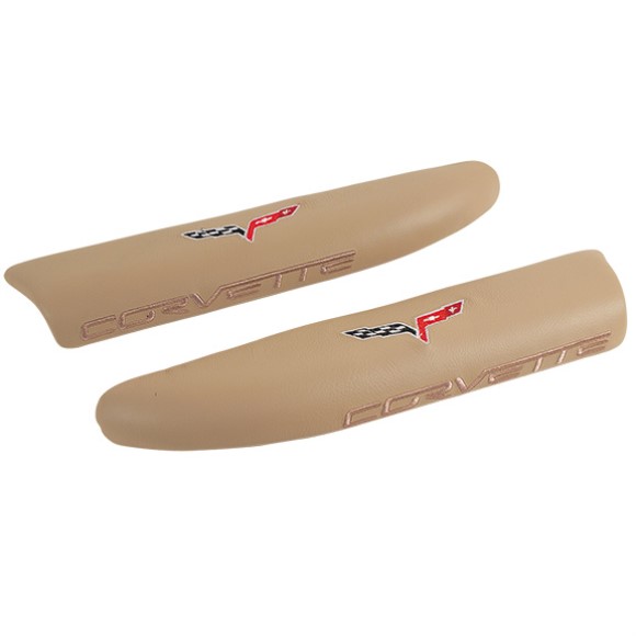 Leather ArmRest Pads - Cashmere with C6 Logo 05-13
