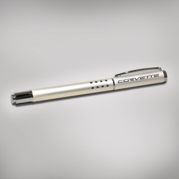 Pearl White Metal Rollerball Pen with Corvette Script 