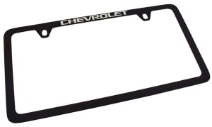 LICENSE PLATE FRAME. BLK W/CHEV LOG