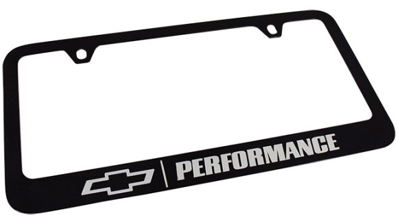 LICENSE PLATE FRAME. BLK W/PERF BOW